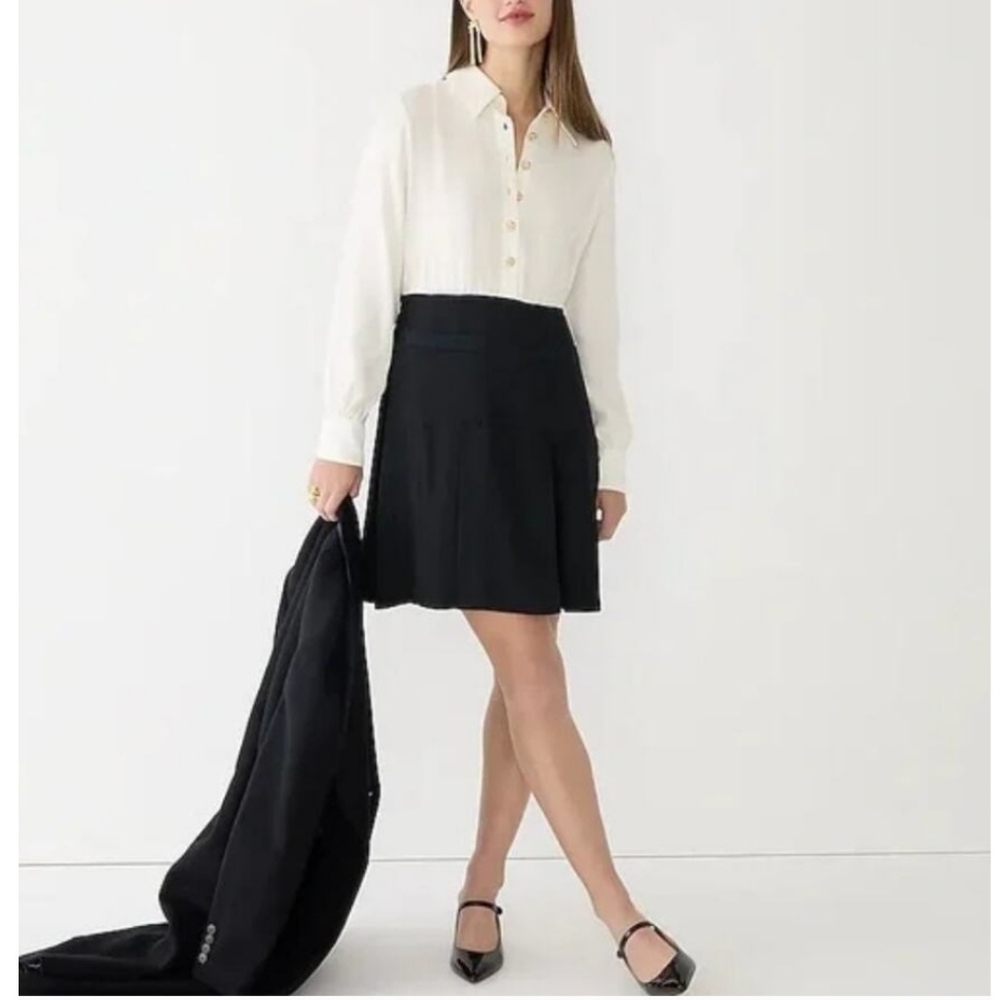 J. Crew Button-Front Crepe Shirt-Dress in Ivory and Black